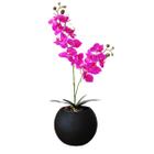 Arranjo Orquídea Artificial Fúcsia Vaso Vidro Preto Luxo