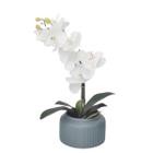 Arranjo Orquídea Artificial + Vaso Decorativo 20x50cm - Musgo Verde