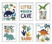 ArtbyHannah 6 Pack 8x10 Polegada Framed Nursery Wall Art Decor com molduras brancas e dinossauros de aquarela decorativos Estampas de arte para quarto infantil, brinquedoteca, decoração de sala de berçário