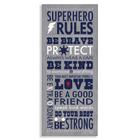 Arte de parede em tela Stupell Grey/Navy Superhero Rules 25x60cm