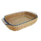 Assadeira e Travessa Vidro 38x26x7cm e 3,8lt Alça e Suporte Rattan - CIM