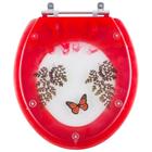 Assento Sanitário Poliéster Oval Decorado Borboleta Vermelho