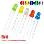 Assorted led kit luz, 3mm, 5mm, branco, amarelo, vermelho, verde, azul, kit eletrônico diy, 100pcs