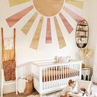 astrkiz Grande Tecido Aquarela Boho Half Sun Wall Decalques Peel and Stick, Pastel Sunrise Wall Murals Stickers, Sunshine Wall Art Decor for Kids Room Playroom Nursery Bedroom, 94.49 "x 57.48"