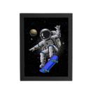 Astronauta De Skate Universo Quadro Moldura Preta 60X40Cm