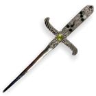 Athame Metal Prata Brilhante 19 Cm Pedra Verde E Strass