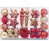 AUXO-FUN 73ct Variedade de enfeites de Natal à prova de quebra Coleção de luxo Conjunto em Pacote de Presente Reutilizável de Mão para Decoração de Árvore de Natal (vermelho e dourado)