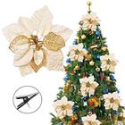 Awtlife Pack de 15 Glitter Poinsettia Árvore de Natal Enfeites Decorações de Natal Flor 8,6 polegadas de ouro