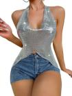 B0441-Blusa Festa Balada Sexy Metalizado Decote Brilho Luxo 16s06