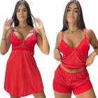 Baby Doll + Camisola Luxo Sensual Helanca Renda Calcinha fio Sexy Confortável