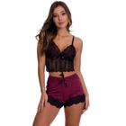 Baby Doll Estilo Cropped Short Doll em Microfibra e Renda Sem Bojo Moda de Baixo - ES213