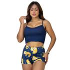 Baby Doll Feminino Cropped Caneladinho e short estampado Mariane