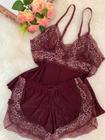 Baby Doll Luxo Nobre Com Renda Conjunto De Lingerie Pijama Feminino Flowers