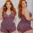 Baby doll pijama feminino plus size decote V