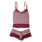 Baby Doll Pijama Short Listrado Mescla Sexy Renda Conforto Estilo Feminino