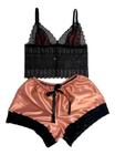 Baby Doll Plus Size Renda Cetim Com Elastano Conjunto Lingerie Top Shorts Pijama