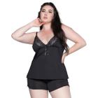 Baby Doll Plus Size WLS Modas Liganete e Renda Com Decote Sensual