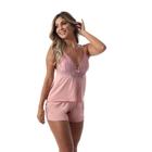 Baby Doll Short Fristyle Em Microfibra Com Renda Rosa Romance Feminino Adulto