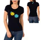 Baby Look Camiseta Feminina Flower Black T SHIRT TAM GG