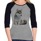 Baby Look Raglan Cachorro Husky Siberiano Manga 3/4 - Foca na Moda