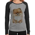 Baby Look Raglan Cachorro Spitz Alemão Lulu da pomerânia Manga Longa - Foca na Moda