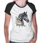 Baby Look Raglan Cavalo e Flores - Foca na Moda