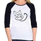 Baby Look Raglan Gatinho Traços Manga 3/4 - Foca na Moda