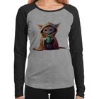 Baby Look Raglan Gato Jedi Manga Longa - Foca na Moda