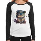 Baby Look Raglan Gato Persa Watercolor  Manga Longa - Foca na Moda