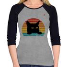 Baby Look Raglan Gato Vintage Sunset Manga 3/4 - Foca na Moda