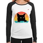 Baby Look Raglan Gato Vintage Sunset Manga Longa - Foca na Moda