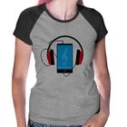 Baby Look Raglan Headphone Smartphone - Foca na Moda