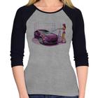 Baby Look Raglan Lava Jato Carro Roxo Manga 3/4 - Foca na Moda