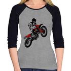 Baby Look Raglan Motocross Jump Vermelha Manga 3/4 - Foca na Moda