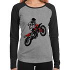 Baby Look Raglan Motocross Jump Vermelha Manga Longa - Foca na Moda