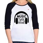 Baby Look Raglan Music in my head Manga 3/4 - Foca na Moda