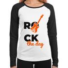 Baby Look Raglan Rock the day Manga Longa - Foca na Moda