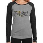 Baby Look Raglan Trombone Notas Musicais Manga Longa - Foca na Moda