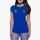 Babylook Feminina Seleção Brasileira Copa do Mundo Verde Amarela Azul Branca com nome e Número