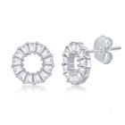 Baguete de prata esterlina CZ Circle Stud brincos