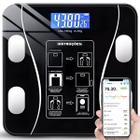 Balança Digital Inteligente Preta com Função de Bioimpedância e Aplicativo Bluetooth com 12 Funções