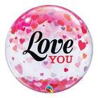 Balao 22 bubble simples love you-confete corações 54604 - Qualatex