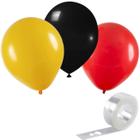 Balão Bexiga Látex 9 Pol - 75 Unds, Preto, Amarelo, Vermelho+ Tira Arco Desconstruído - Balão de Aniversário