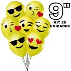 Balão Bexiga Látex Amarelo 9 Polegadas 25 Unidades, Balão Emoji E Sorrisos - Balões de Látex