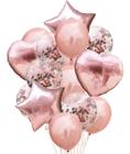 Balão Bexiga Metalizado 10 Peças Estrela Coração Rosé