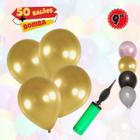 Balão Bexiga Metalizado + Bomba Para Inflar Balão, Balão Látex Bexiga 9 Polegadas C/50Unds, Bomba Para Encher Balão