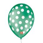 Balão de Festa Decorado Poá Bolinha - Verde Folha e Branco 9" 23cm - 25 Unidades - Balões São Roque -