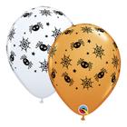 Balão de Festa Látex Liso Decorado - Aranhas e Teias Branco/Laranja - 11" 27cm - 50 unidades - Qualatex Outlet - Rizzo