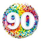 Balão de Festa Microfoil 18" 45cm - Redondo Número 90 Confete Arco-Íris - 1 unidade - Qualatex Outlet - Rizzo
