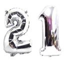 Balão Gigante Número 21 Prata Metalizado Festas Decoração 75 Cm - Festas & Decor